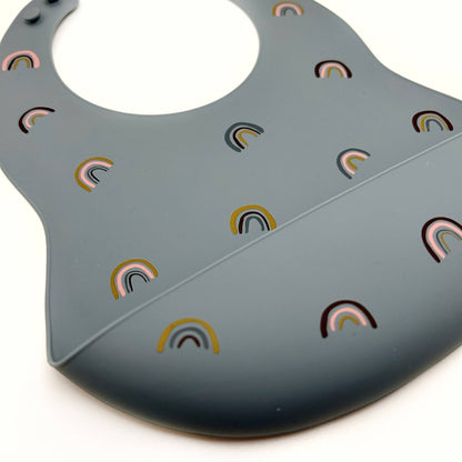 Rainbow Silicone Bucket Bib - Grey