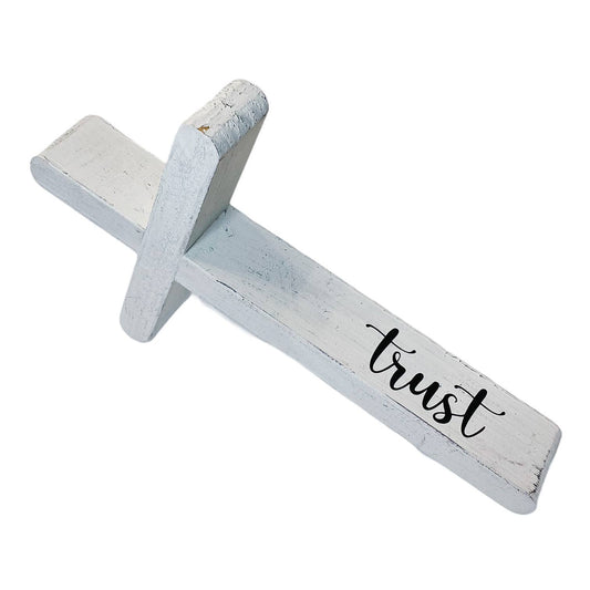 Tabletop Cross – Trust (White Finish)