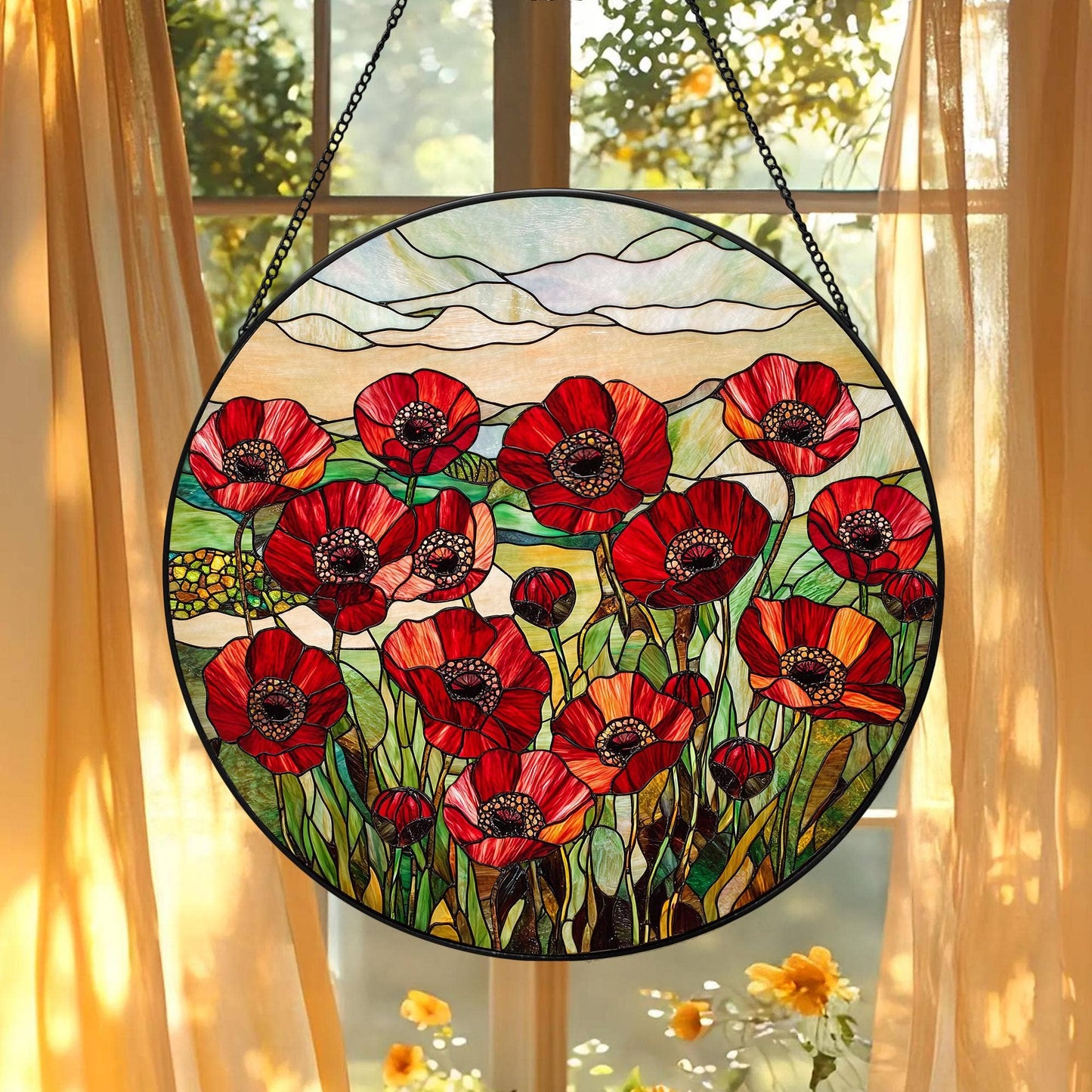 Poppy Stained Glass Suncatcher, Poppy Flower Window Hanging
