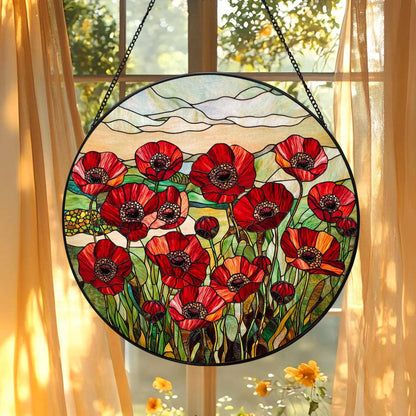 Poppy Stained Glass Suncatcher, Poppy Flower Window Hanging