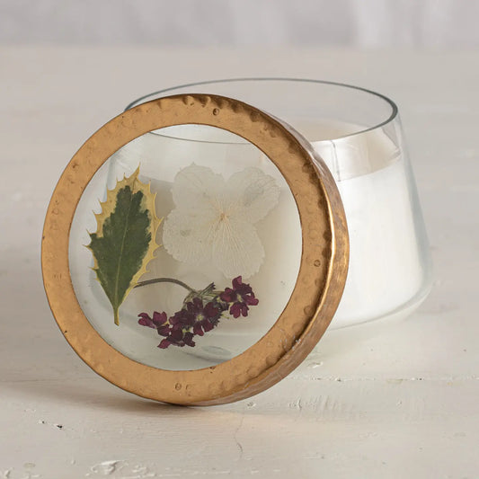 Vela con flores prensadas - Escarcha de baya invernal - Mediana