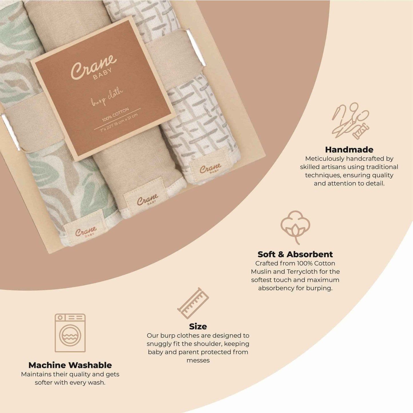 Crane Baby - Cove 3-pc. Baby Burp Cloth Set (Beach Life)