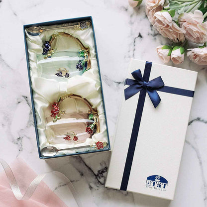 Floral Glass Tea Cups – Set of 2