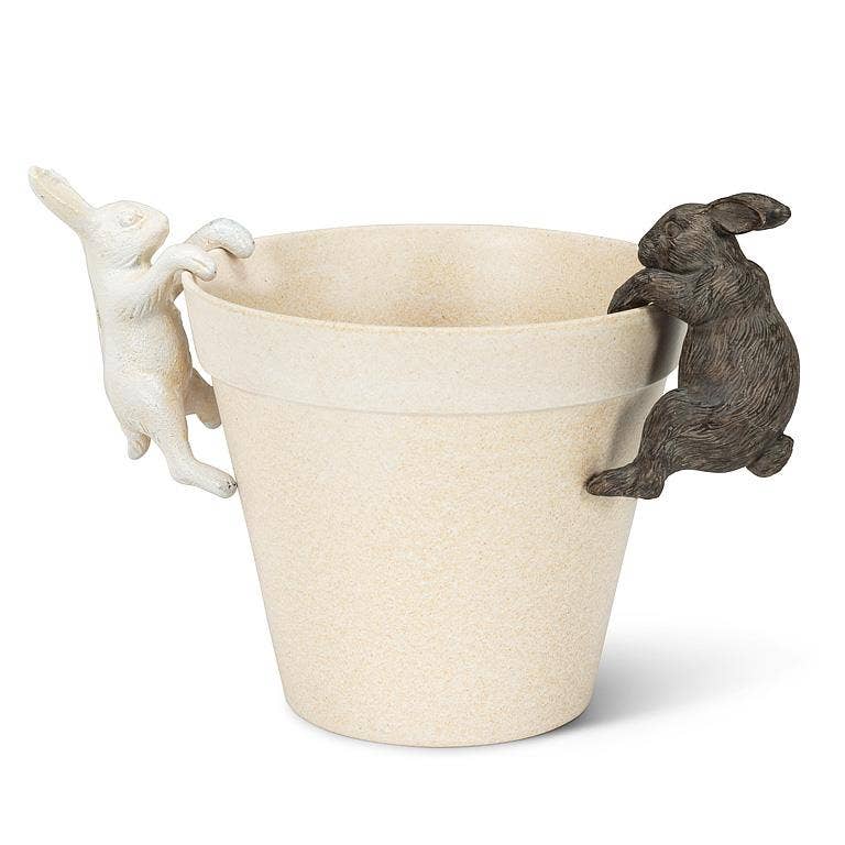 Climbing Bunny Pot Hanger-Antique White-4"H