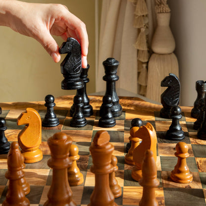 Olive Wood Chess Board – Black Squares Handmade