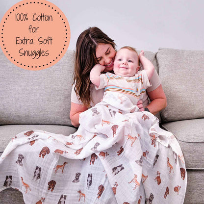 LollyBanks - Adorable Dog Print Baby Muslin Swaddle Blanket