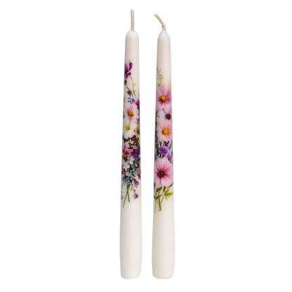 Pastel Floral Taper Candle Set of 2 for Gifts and Decor