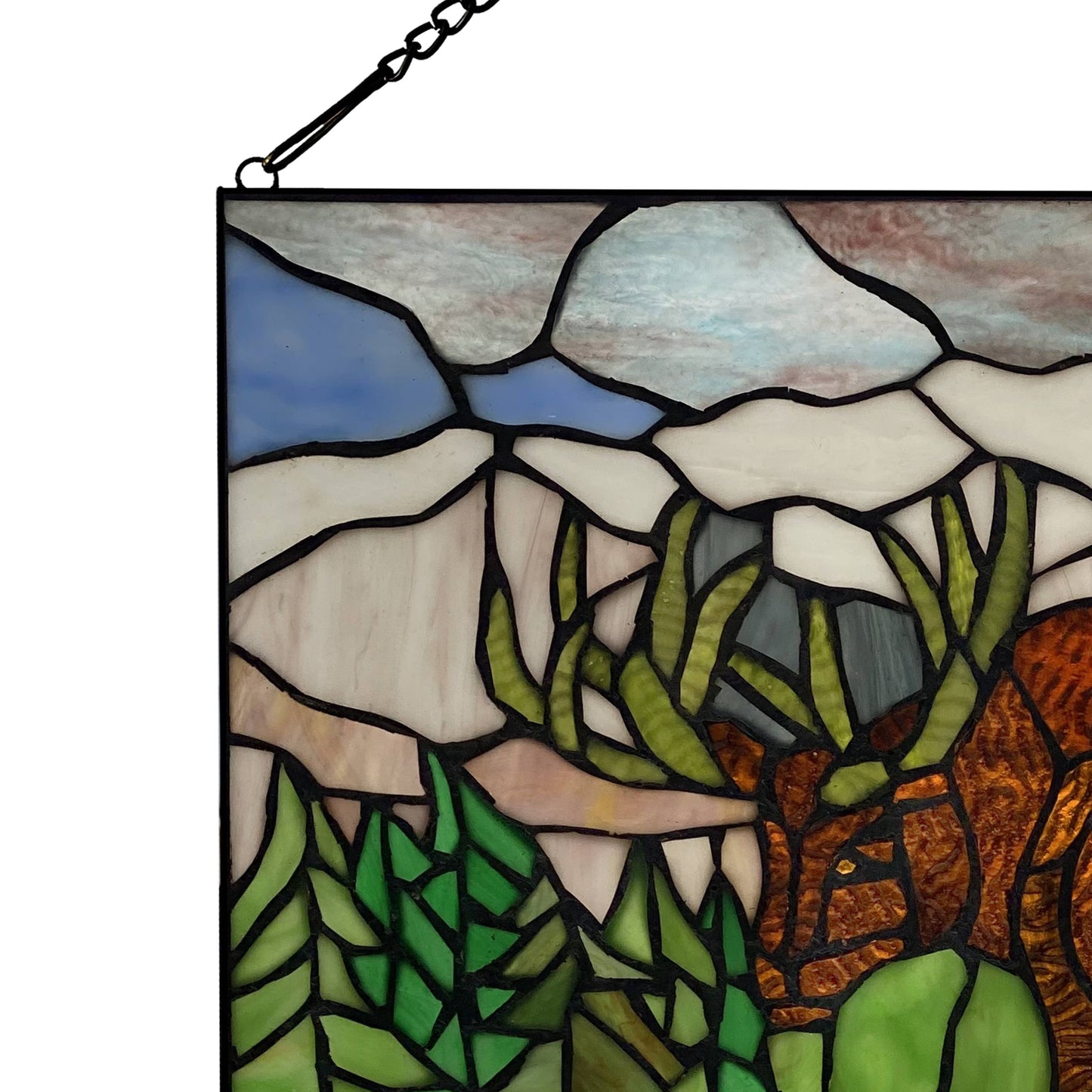 18.25" Moose Mountainscape Stained Glass Window Panel