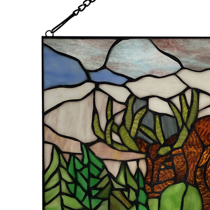 18.25" Moose Mountainscape Stained Glass Window Panel