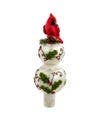 12"GLASS HOLLY+CARDINAL TREE TOP