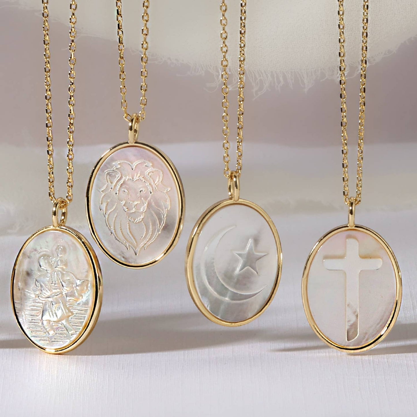 Saint Christopher Etched Shell Oval Pendant Necklace