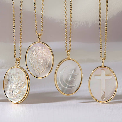 Saint Christopher Etched Shell Oval Pendant Necklace