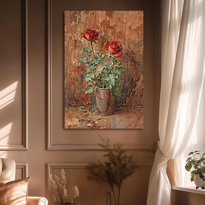 Rustic Red Roses Canvas Print Floral Wall Art Home Decor