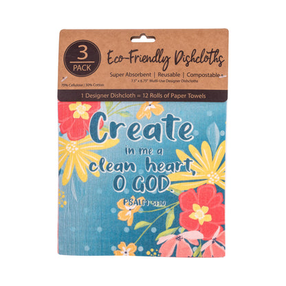 Divinity Boutique - ECO Friendly Dishcloth Set: A Clean Heart, Psalm 51:10
