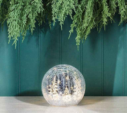 Silver 15L LED Crackle Orb with Tree Scene