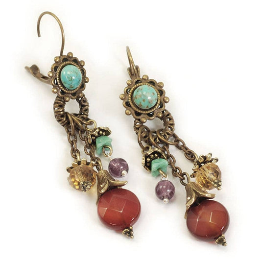 Sweet Romance Jewelry - Tuquoise & Goldstone Gem Flutter Earrings E209
