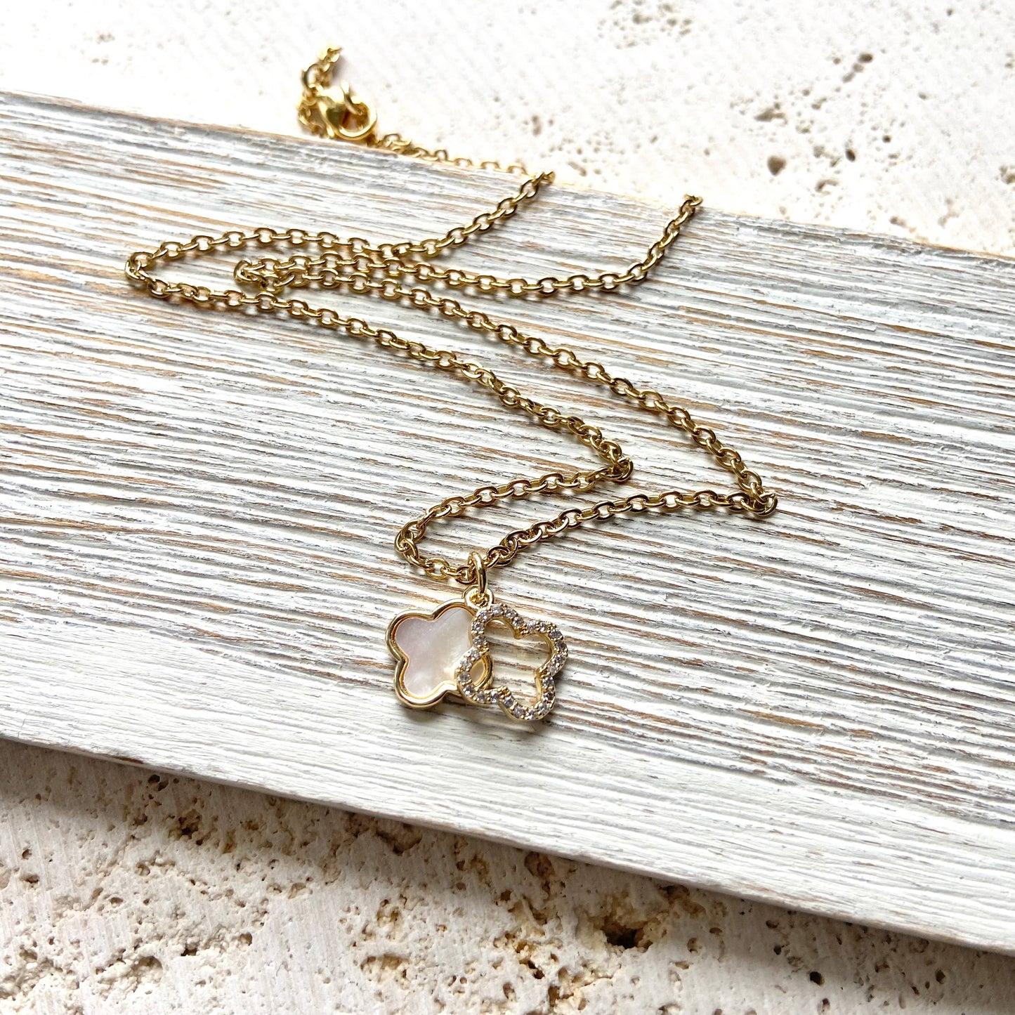 Clover charm necklace charm with motion shell crystal