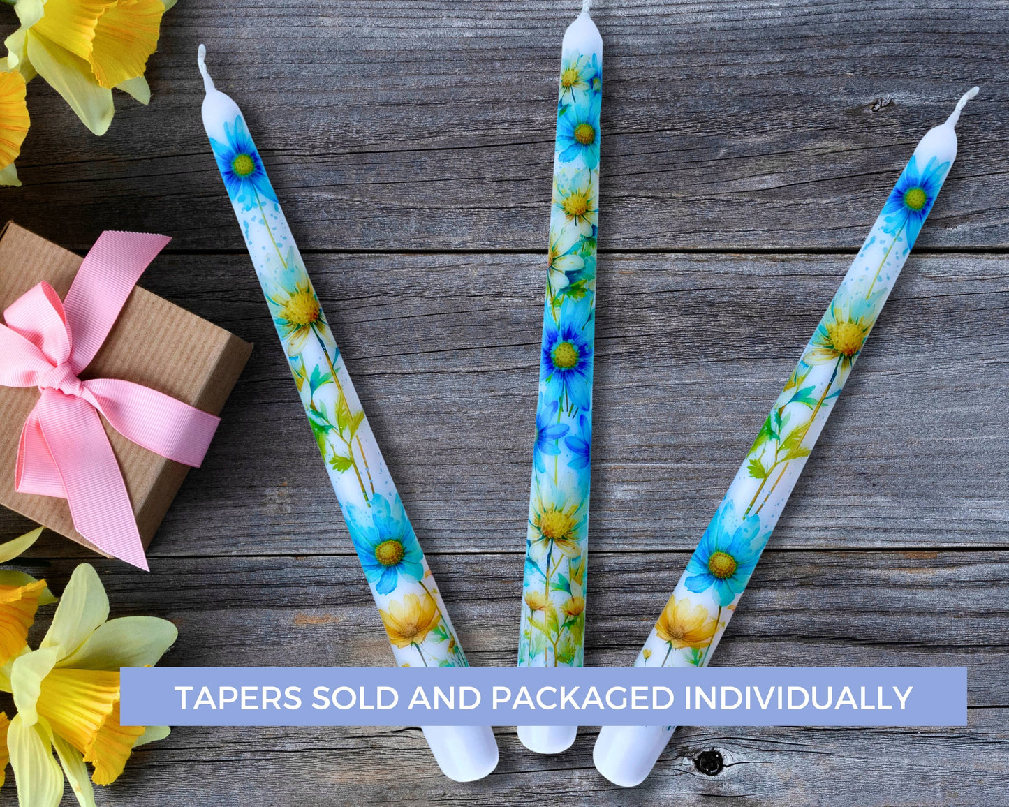 Blue Daisy Taper Candle Home Decor and Gift