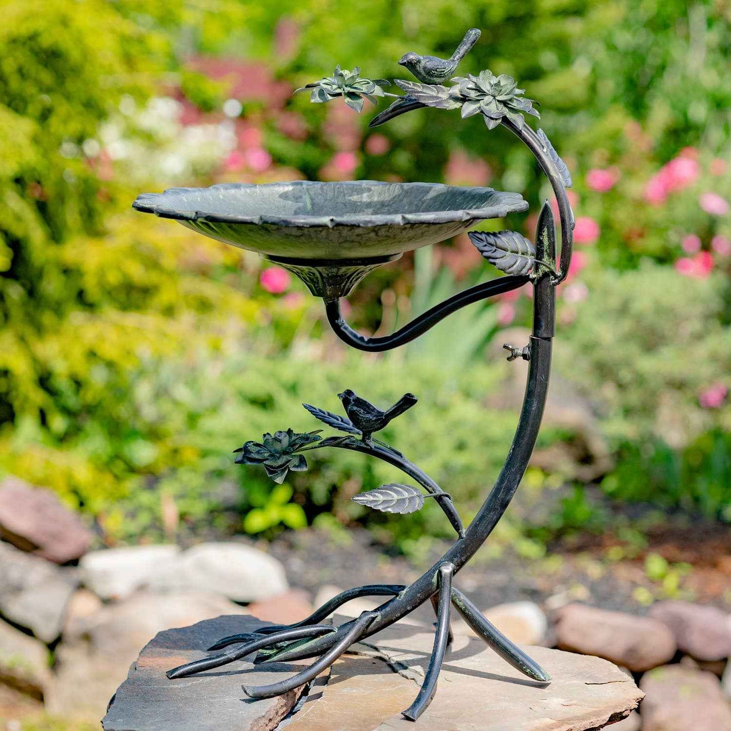 Scallop Edge Birdbath with Branch Stand- 2 Color Options: Galvanized