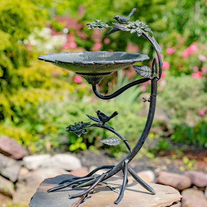 Scallop Edge Birdbath with Branch Stand- 2 Color Options: Galvanized