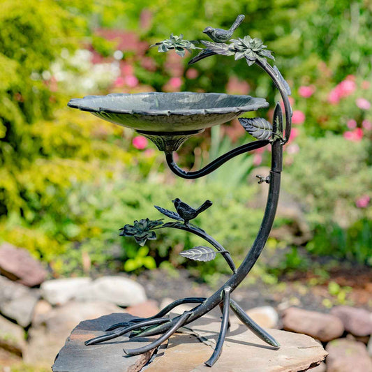 Scallop Edge Birdbath with Branch Stand- 2 Color Options: Galvanized