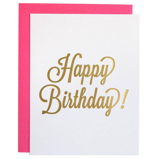 Tarjeta tipográfica con texto "Feliz cumpleaños" - Impresión en lámina dorada