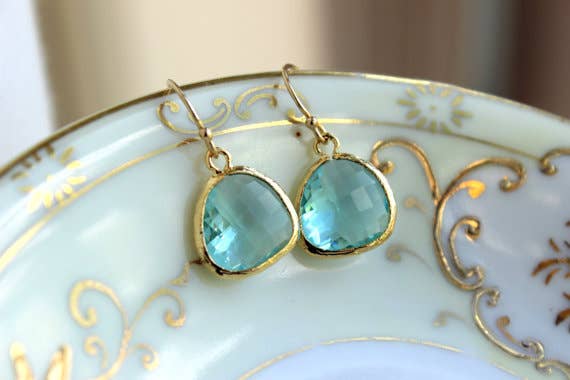 Aquamarine Blue Earrings Gold Plated