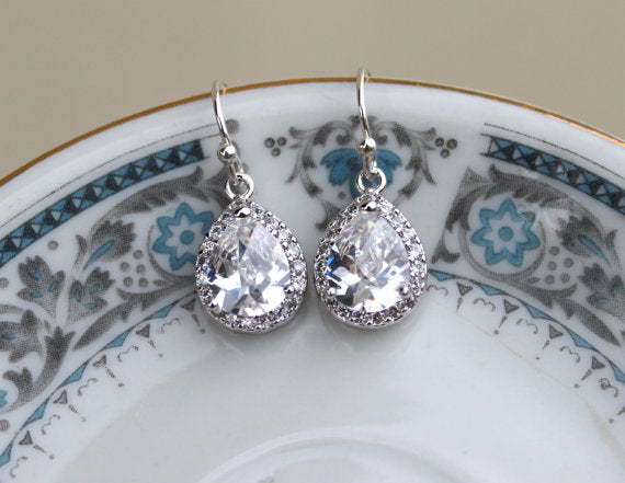 Silver Crystal Earrings Teardrop