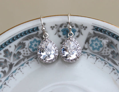 Silver Crystal Earrings Teardrop