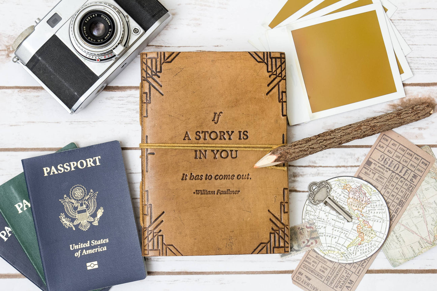 If A Story, William Faulkner Quote Leather Journal - 5x7 TAN