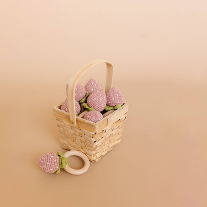 Crochet Rattle Teether Strawberry Pink Baby Toy Spring Summe