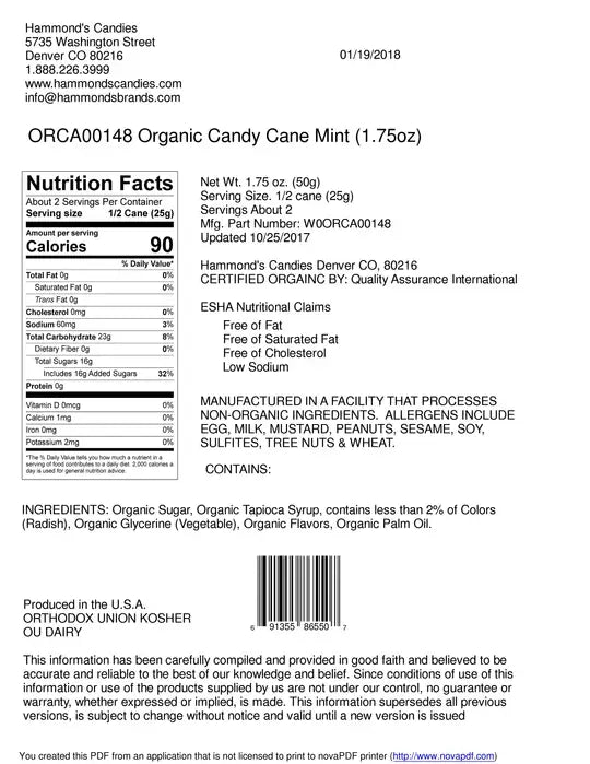 Organic Mint Candy Cane 1.75oz