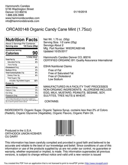 Organic Mint Candy Cane 1.75oz