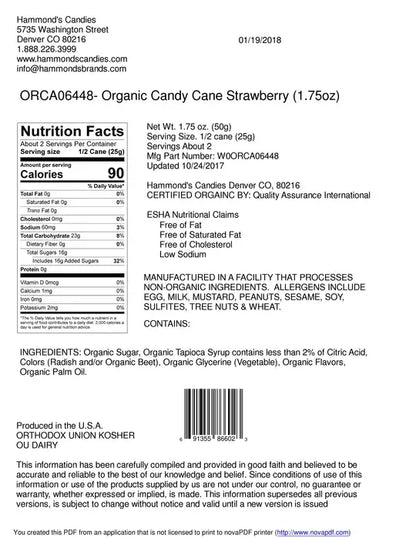 Organic Strawberry Candy Cane 1.75oz