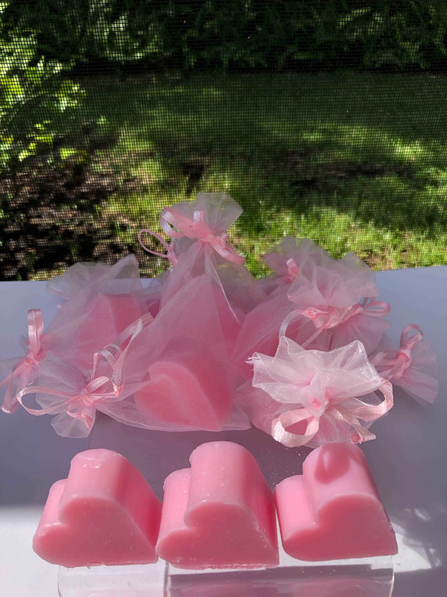Tiny Heart Soaps wrapped in Organza Gift Bag: Assorted 6 scents