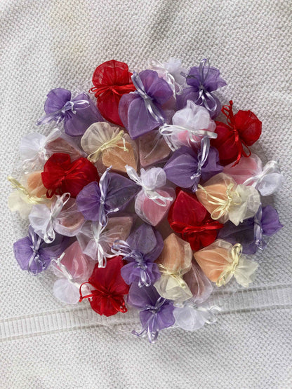 Tiny Heart Soaps wrapped in Organza Gift Bag: Assorted 6 scents