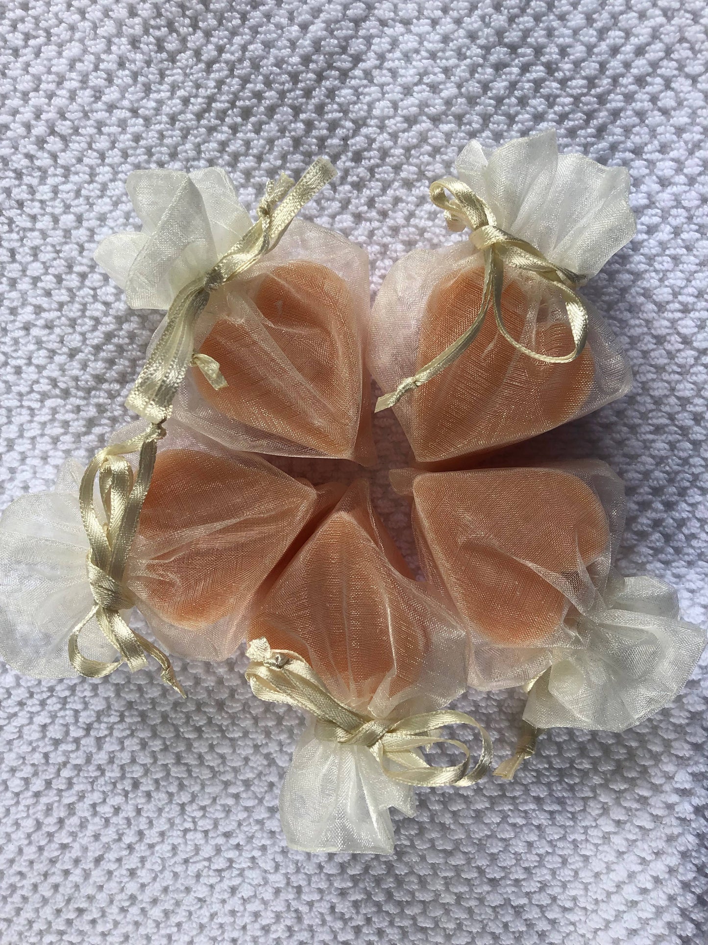 Tiny Heart Soaps wrapped in Organza Bag: Assorted  Sold- Separately