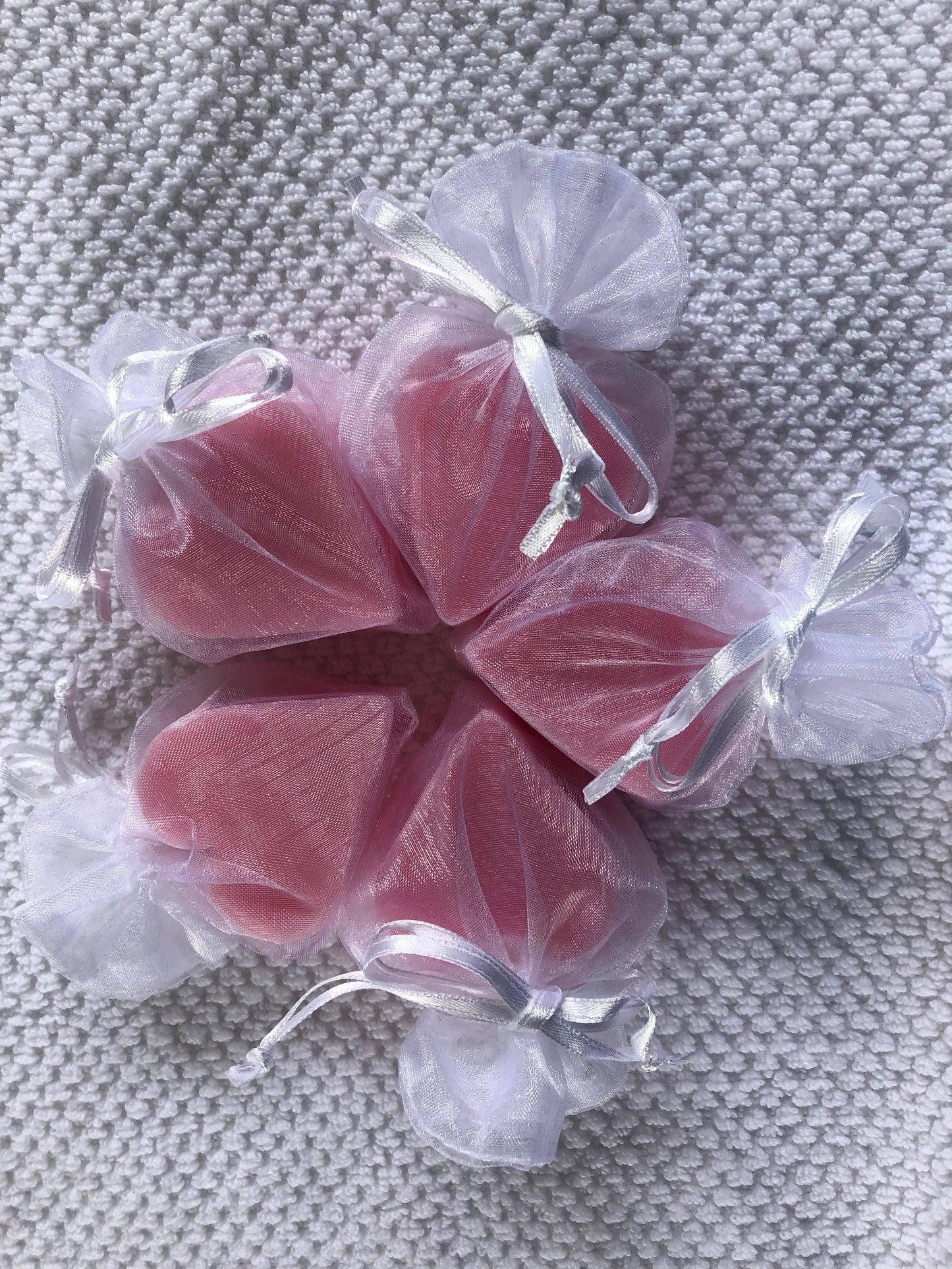 Tiny Heart Soaps wrapped in Organza Bag: Assorted  Sold- Separately
