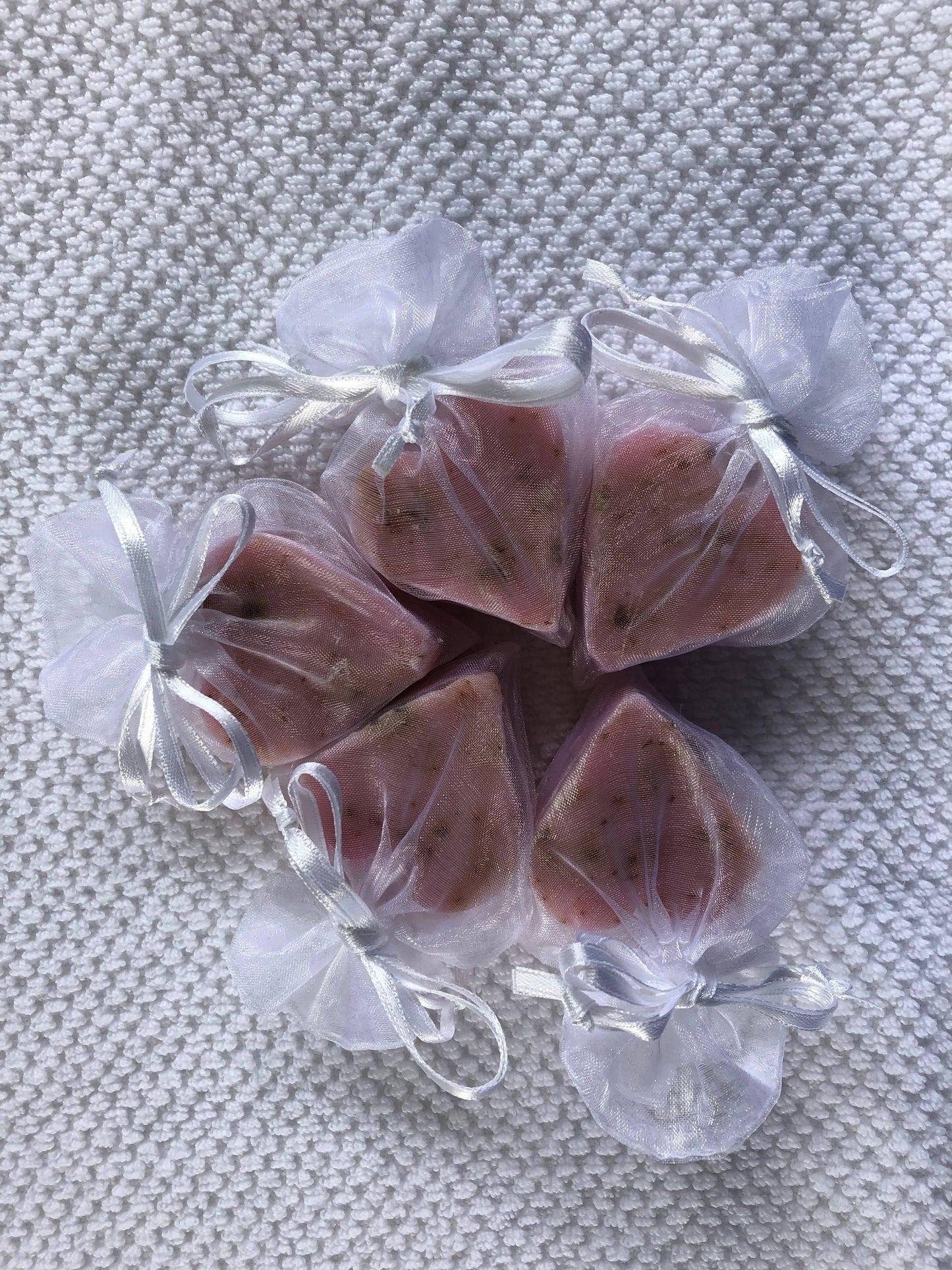 Tiny Heart Soaps wrapped in Organza Bag: Assorted  Sold- Separately