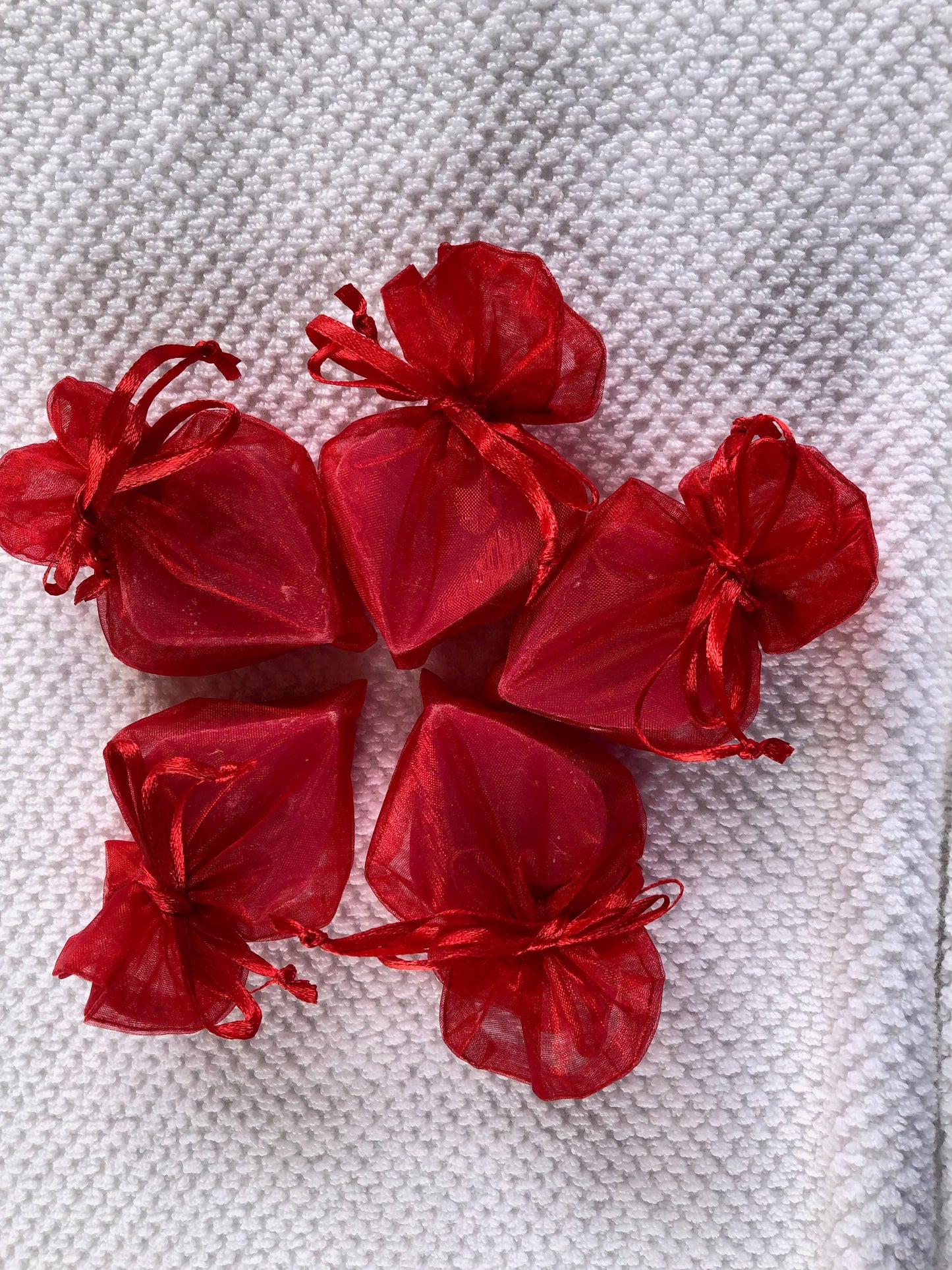 Tiny Heart Soaps wrapped in Organza Bag: Assorted  Sold- Separately