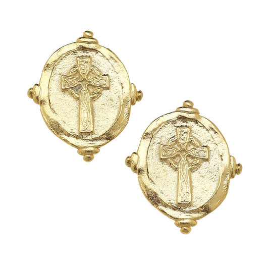 Susan Shaw - Gold Cross Intaglio Pierced Earrings