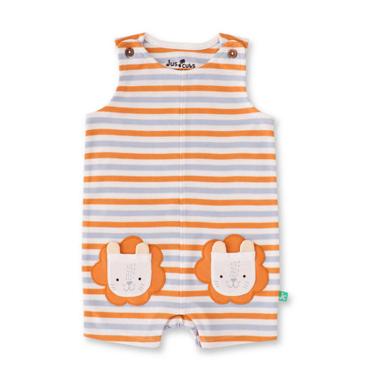 Organic Striped Lion Pocket Baby Romper