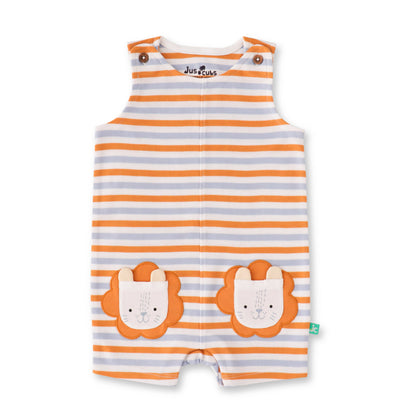Organic Striped Lion Pocket Baby Romper – Sleeveless: 6-9 months