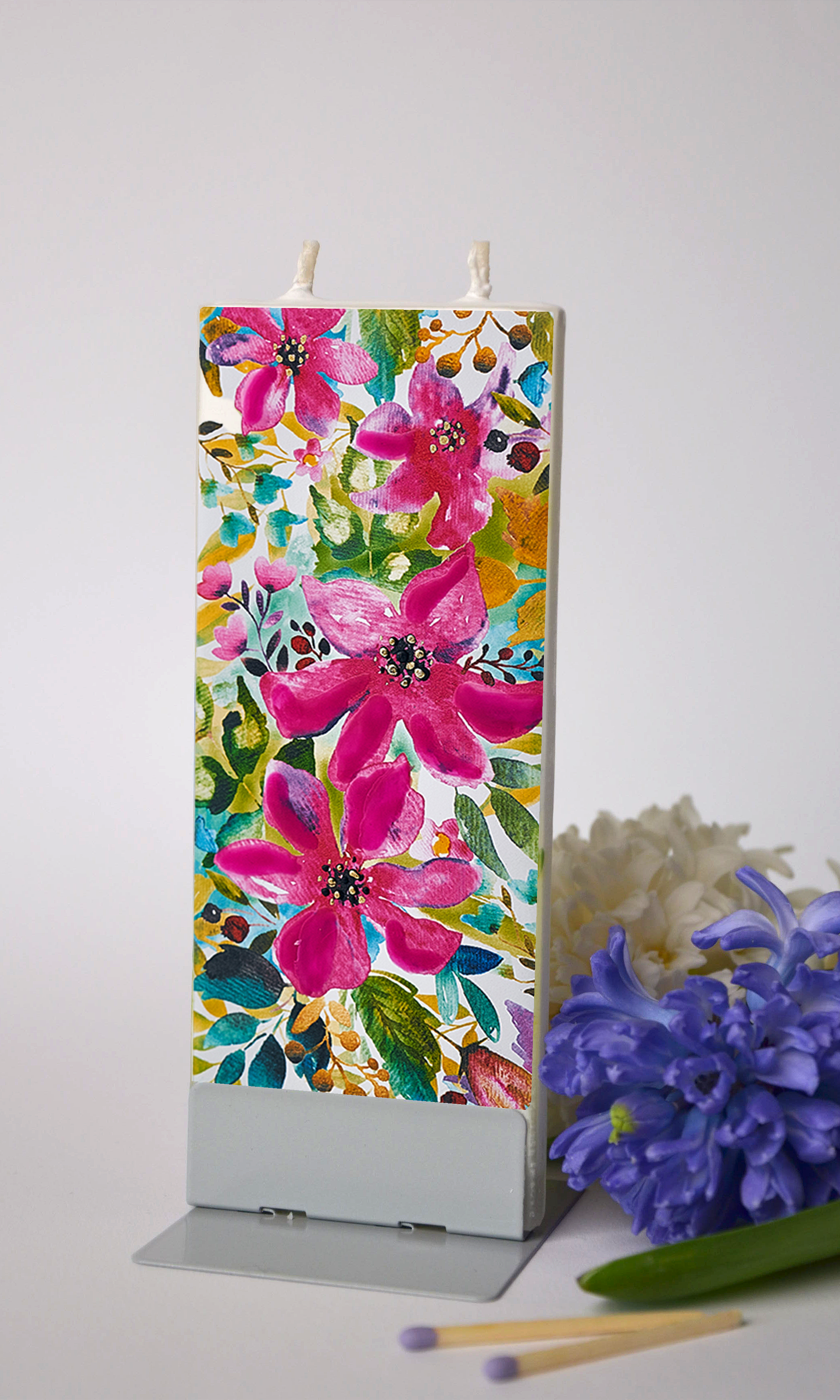 Flat Handmade Candle - All Over Pink Flowers & Greenery