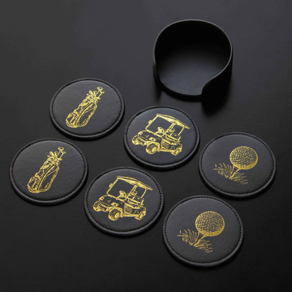 Coaster Set GOLF Theme, NEW Premium Black with Gold Designs