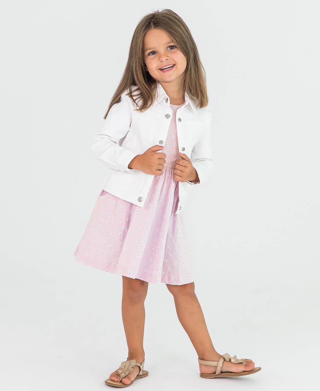 Girls White Stretch Denim Jacket