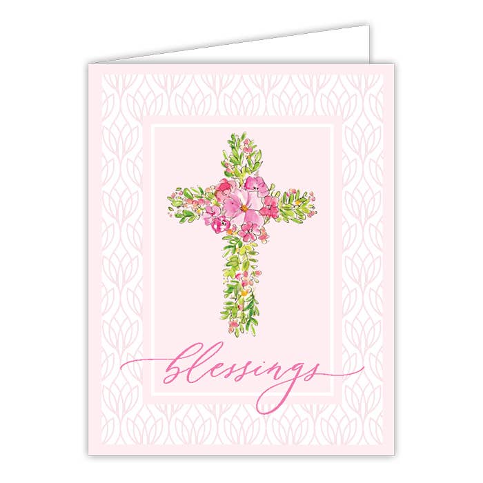 Handpainted Blessings Pink Floral Cross Greeting Card - RosanneBeck Collections