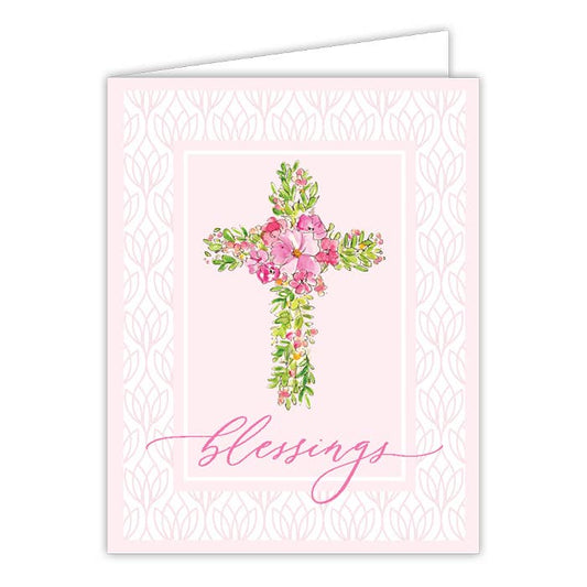 Handpainted Blessings Pink Floral Cross Greeting Card - RosanneBeck Collections