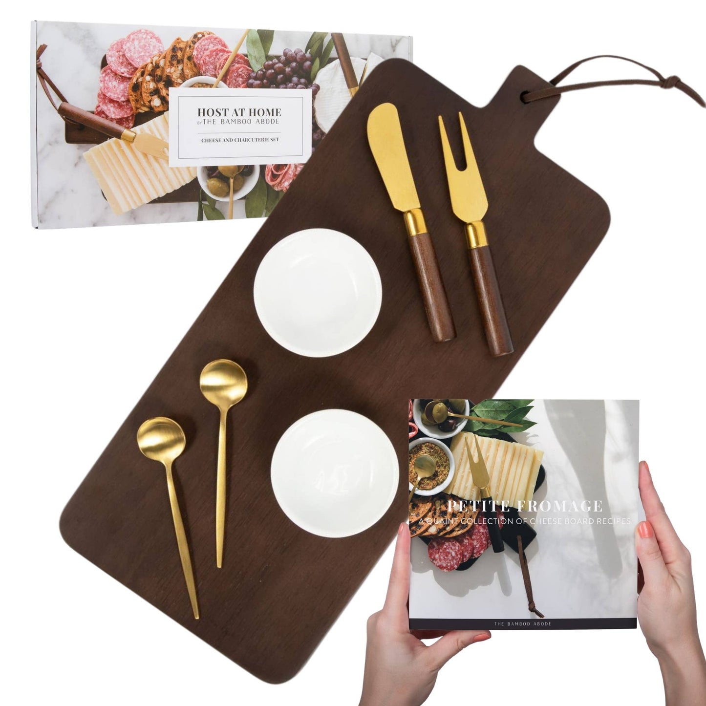 7 Piece Charcuterie Board Gift Set, Starter Kit- Brown