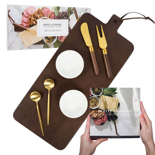 7 Piece Charcuterie Board Gift Set, Starter Kit- Brown